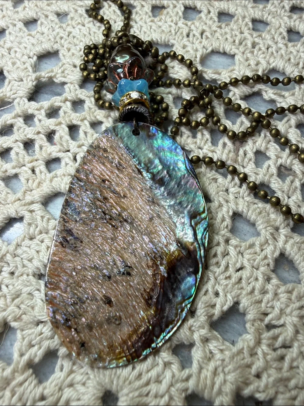 Abalone Shell Pendant 26” Necklace - Iridescent Blue Green - Unbranded